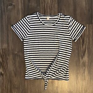 J. Crew Factory Sz. S Navy/White Stripe Tie Front Short Sleeve Tee, Style H6058